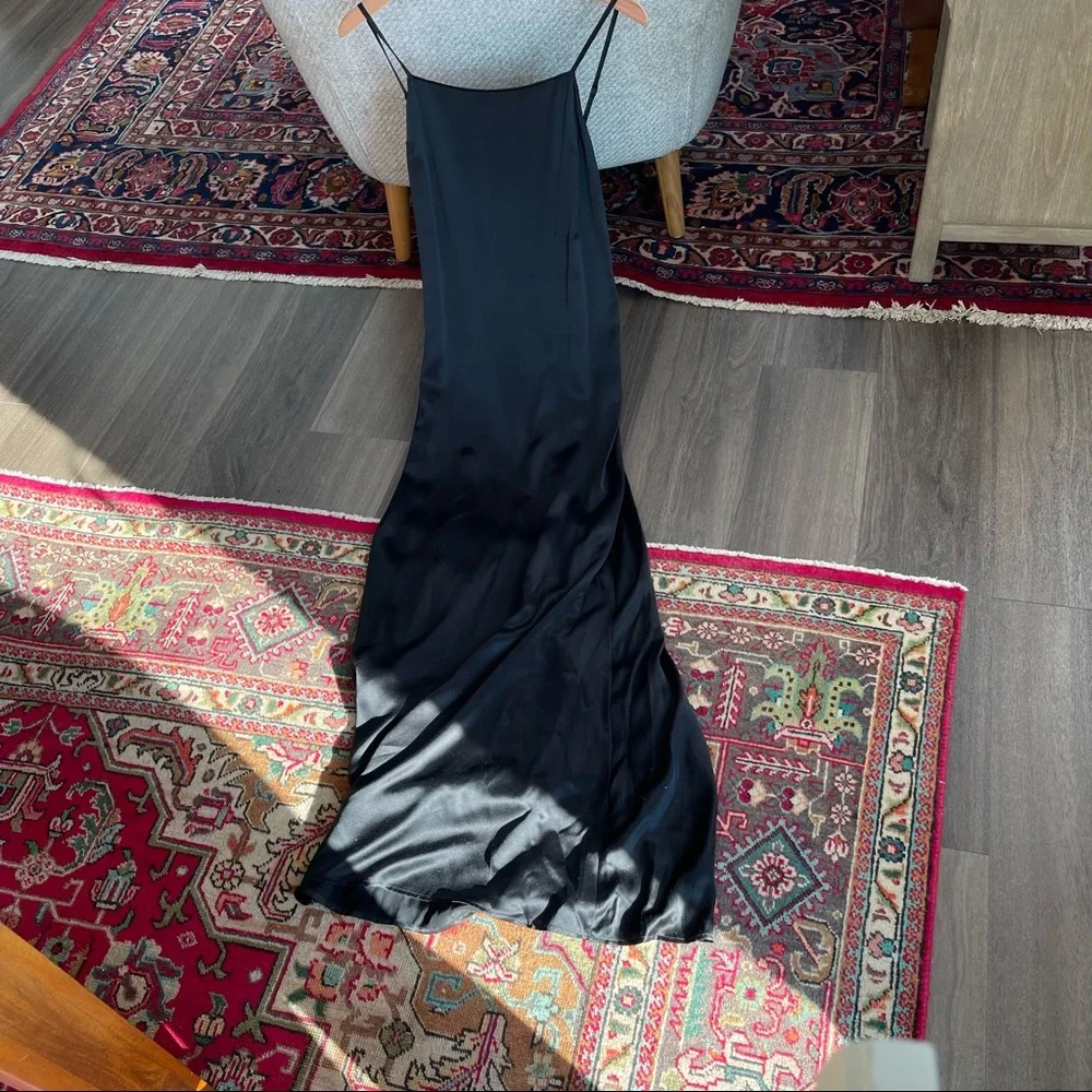 Reformation Black silk slip dress Bias Cut Open Back "Rosie" Gown Cocktail Maxi - Picture 10 of 13